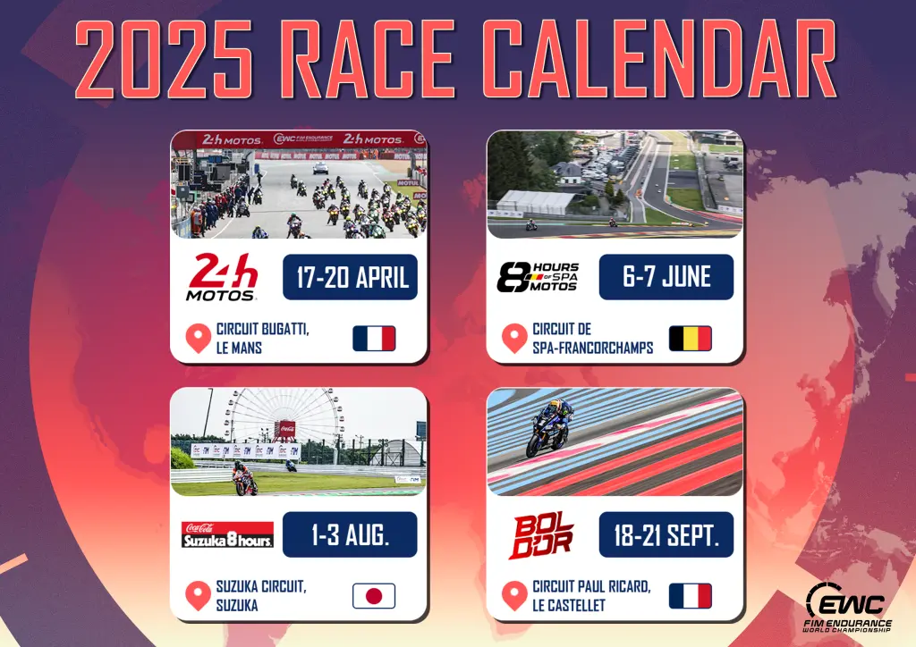 FIM EWC kalender 2025 bekendgemaakt. Welkom op de website van